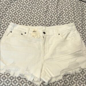 Aerie White Jean Shorts with Frayed Hem